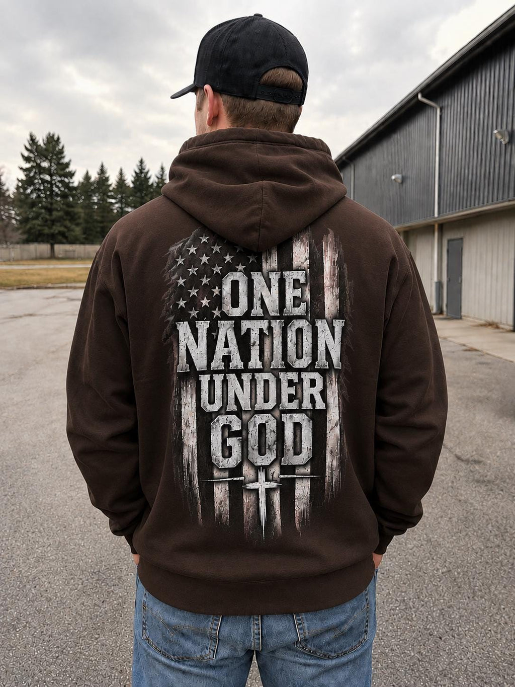 One Nation Under God Hoodie, Distressed American Flag Christian Sweatshirt