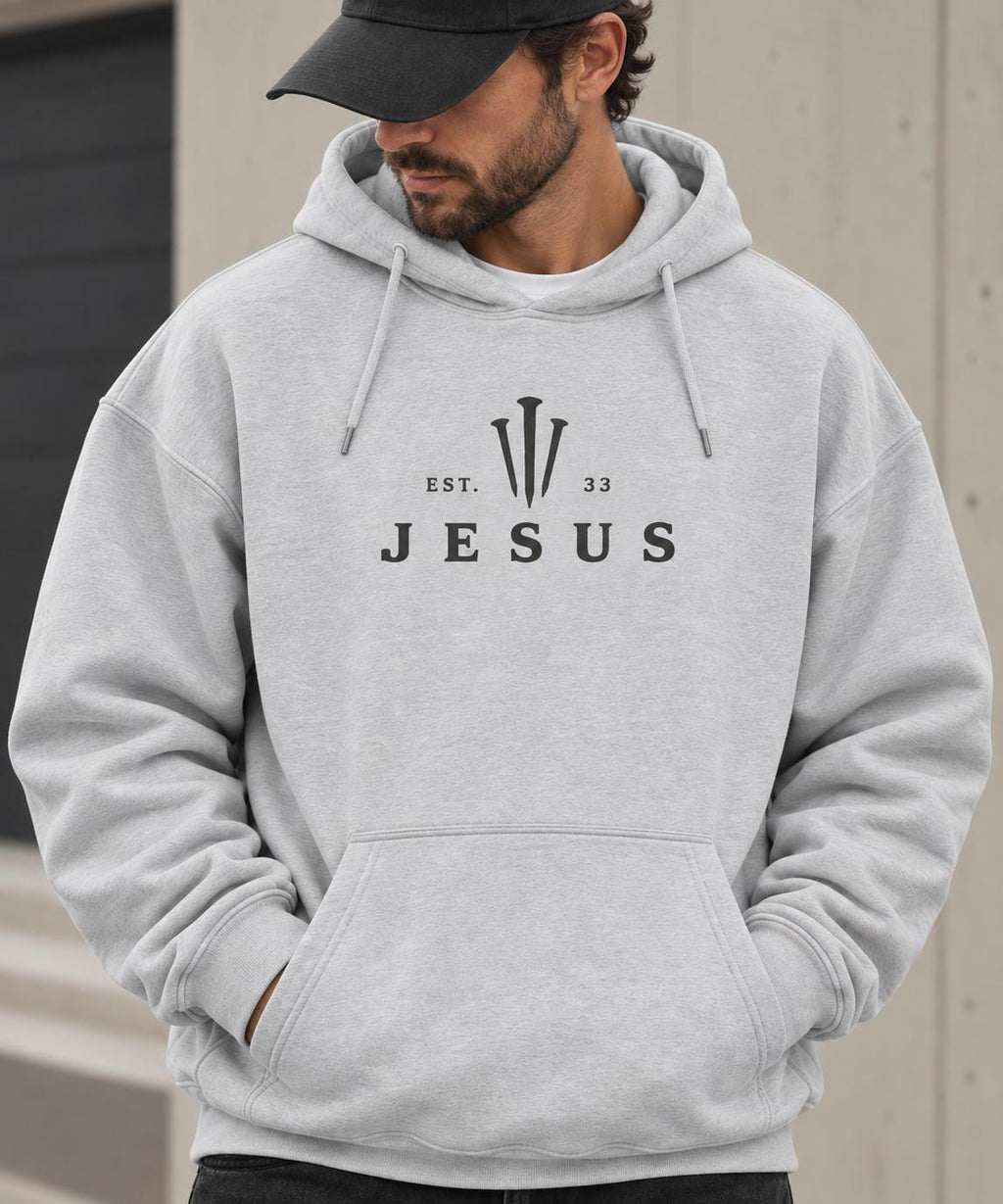 Jesus EST 33  District®  Premium Quality Sweatshirt, Three Nails Christian Shirt, Faith Based Sweatshirt, Unisex Jesus Hoodie
