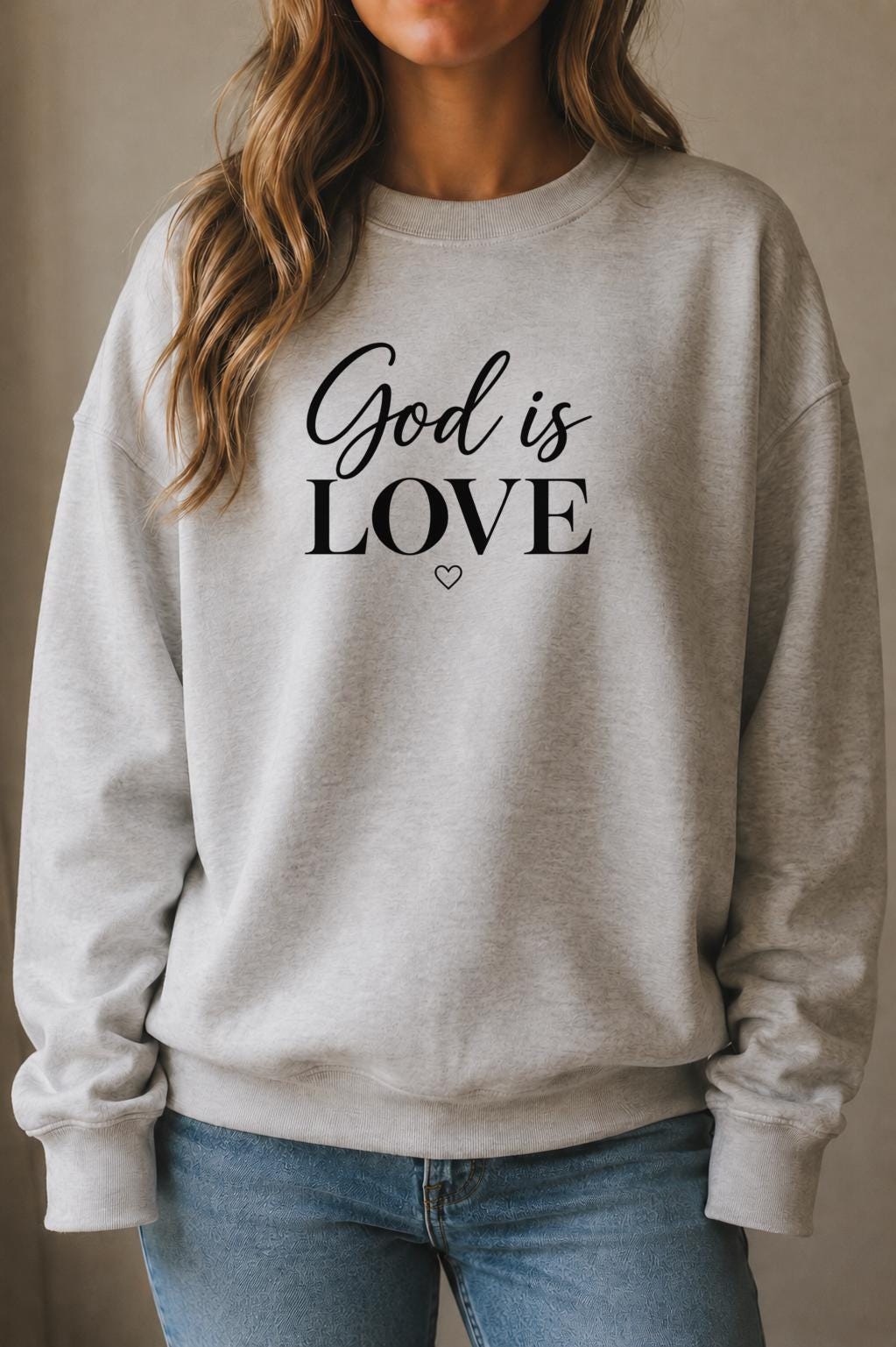 God Is Love, Christian Crewneck Sweatshirt, Simple Christian Sweatshirt for Her, Petite Heart Design