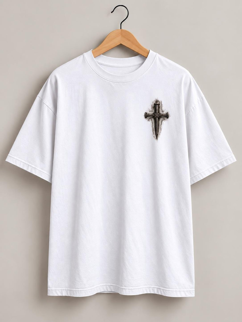 Three-Nail Cross T-Shirt, Distressed Christian Tee for Men, Simple Minimalistic Tee for Everyday