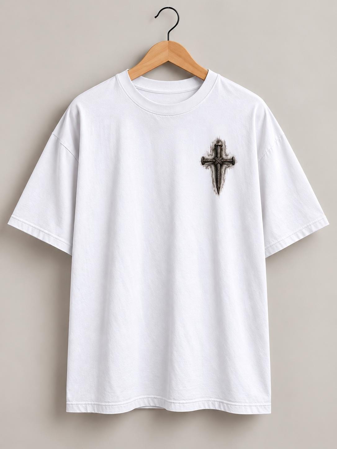 Three-Nail Cross T-Shirt, Distressed Christian Tee for Men, Simple Minimalistic Tee for Everyday
