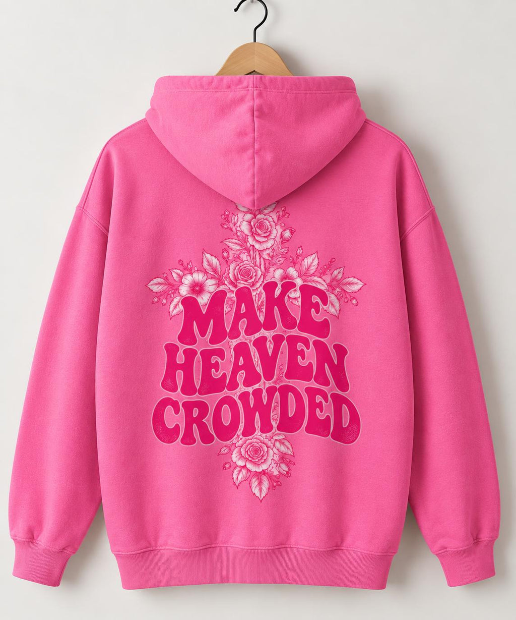Make Heaven Crowded Floral Cross Hoodie, Pink Christian Sweatshirt, Oversized Fit
