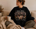 Fall Into Strength Crewneck, Vintage Floral Fitness Sweatshirt, Cozy Gym Apparel