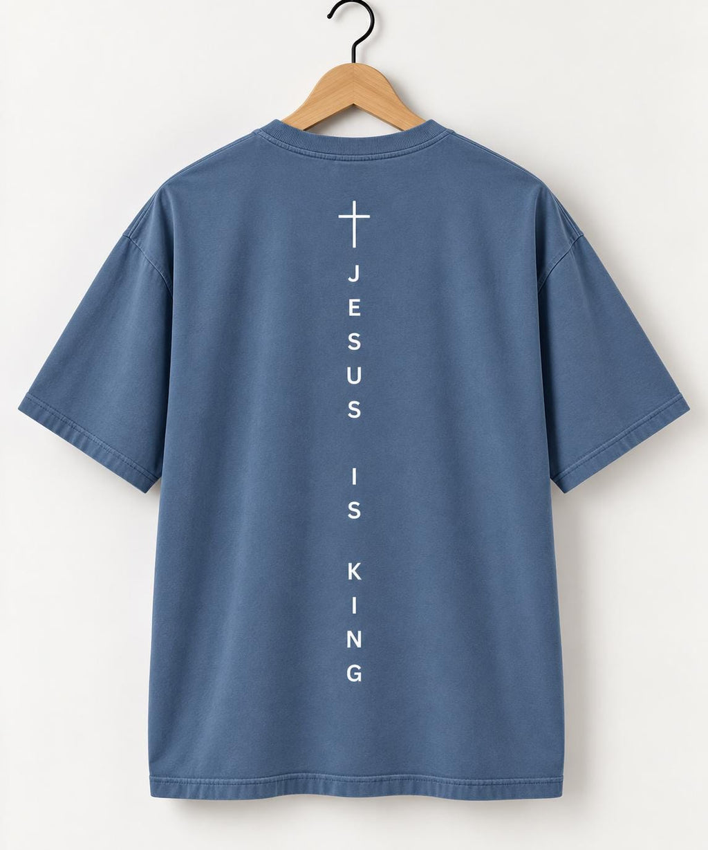 Jesus Is King Unisex Shirt, Gender Neutral Christian Shirt, Premium Quality Cross Tee,  Simple Christian Shirt, Vertical Cross Back Design