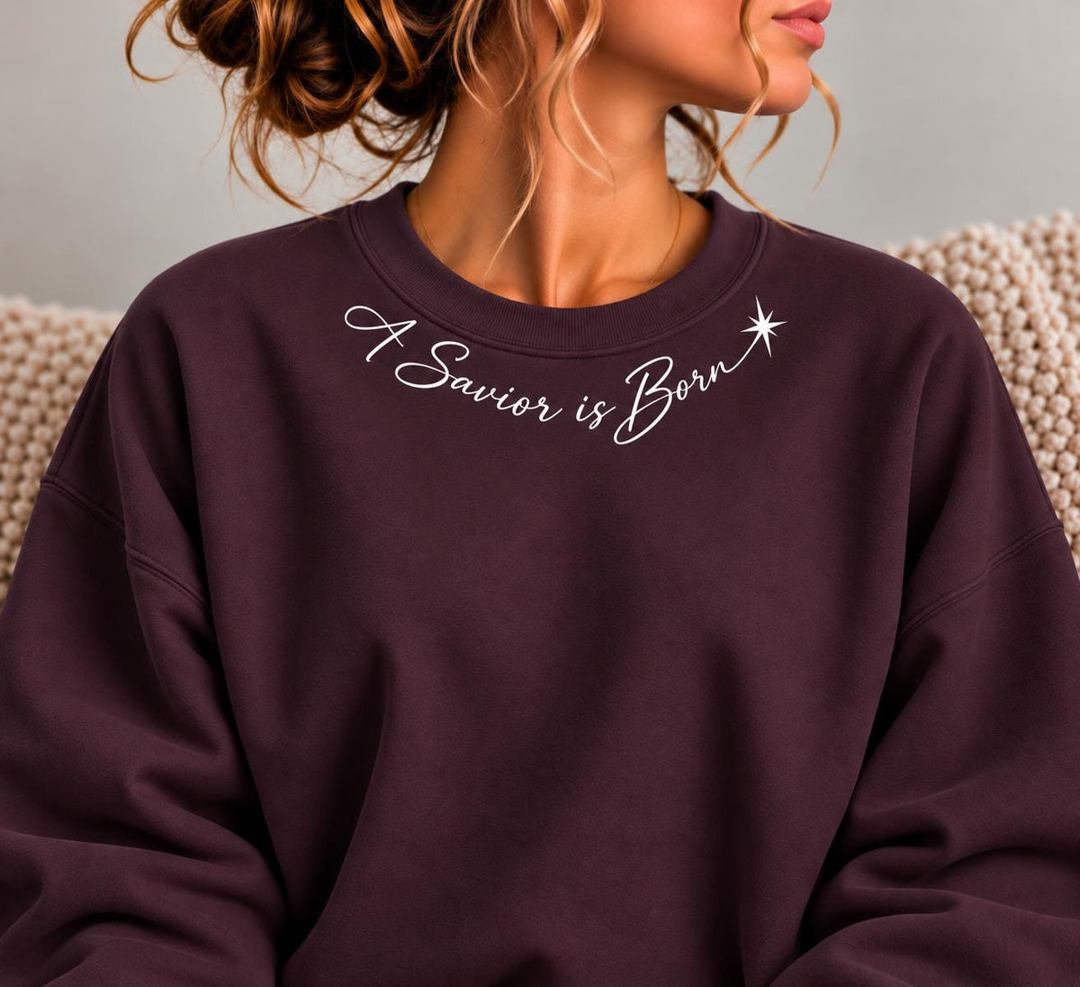 A Savior is Born Crewneck Sweatshirt, Christian Minimalist Christmas Sweatshirt for Her with Petite Star of Bethlehem, Luke 2:11