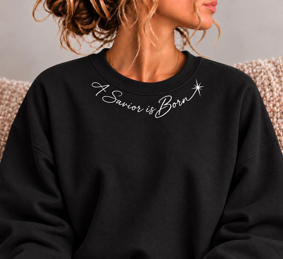 A Savior is Born Crewneck Sweatshirt, Christian Minimalist Christmas Sweatshirt for Her with Petite Star of Bethlehem, Luke 2:11