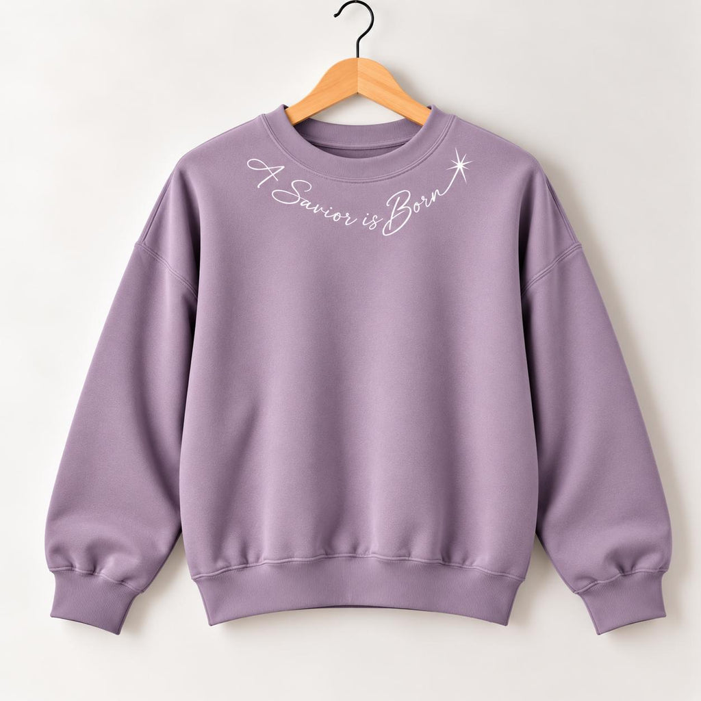 A Savior is Born Crewneck Sweatshirt, Christian Minimalist Christmas Sweatshirt for Her with Petite Star of Bethlehem, Luke 2:11
