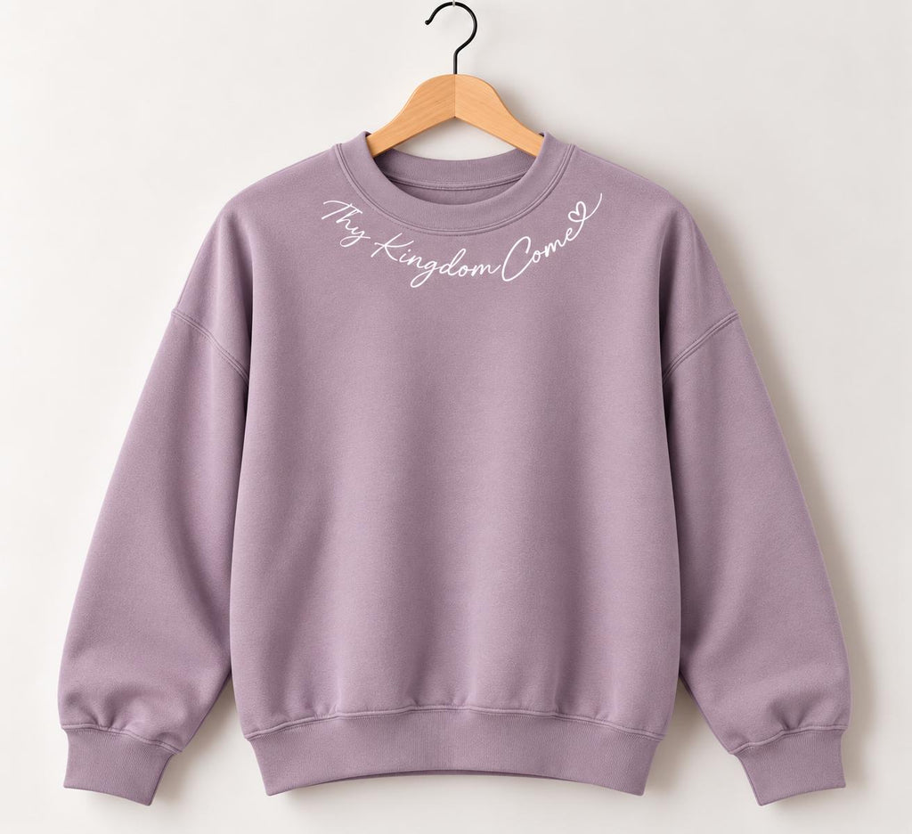 Thy Kingdom Come Crewneck Sweatshirt, Christian Minimalist Sweatshirt for Her with Petite Collar Heart Design, Matthew 6:10