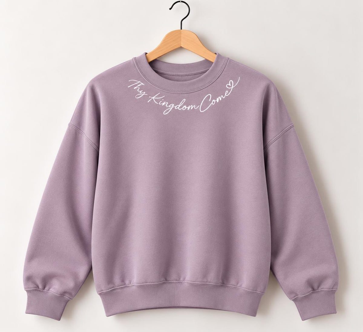 Thy Kingdom Come Crewneck Sweatshirt, Christian Minimalist Sweatshirt for Her with Petite Collar Heart Design, Matthew 6:10