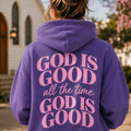 God is GOOD Hoodie, Purple, Large Print on the Back, Christian Sweatshirt, Church Fit