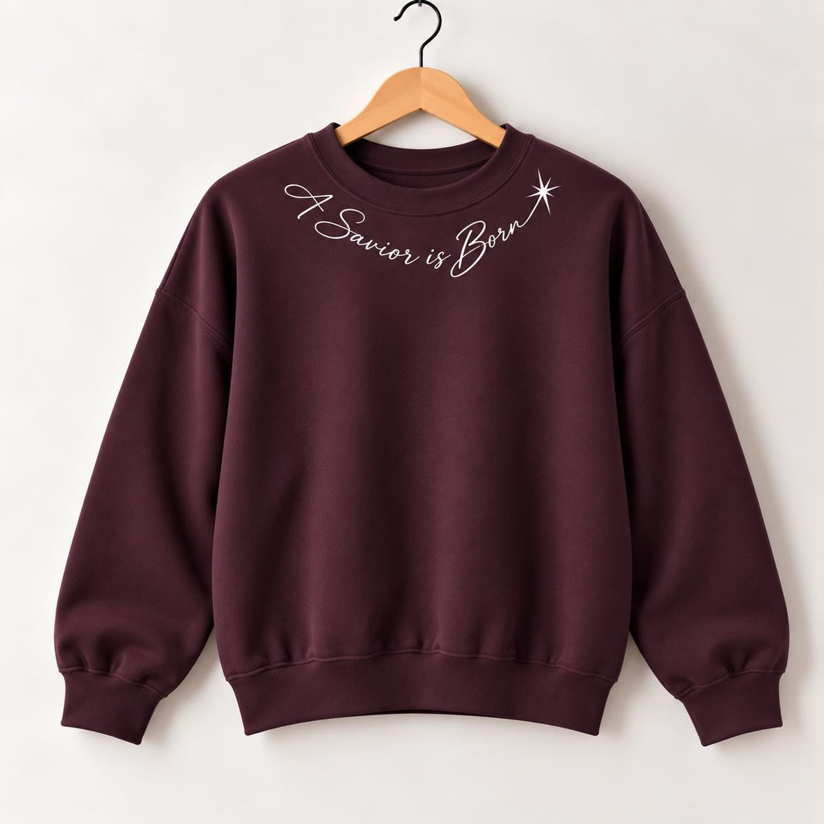 A Savior is Born Crewneck Sweatshirt, Christian Minimalist Christmas Sweatshirt for Her with Petite Star of Bethlehem, Luke 2:11
