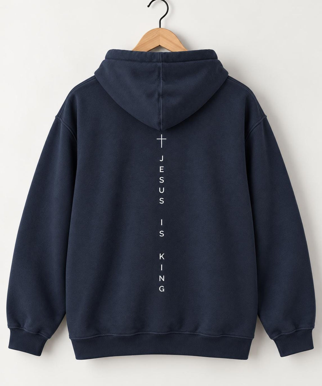 Unisex Jesus Is King Hoodie, Premium Quality Sweatshirt, Vertical Cross Design Back Design, Faith Hoodie, Jesus Tee, Christian Outfit