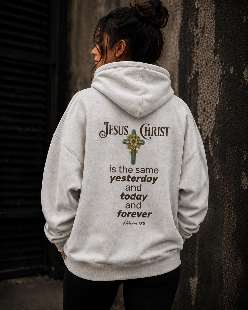 Bible Verse Christian Hoodie, Jesus Christ Hebrews 13:8 Cross Sweatshirt