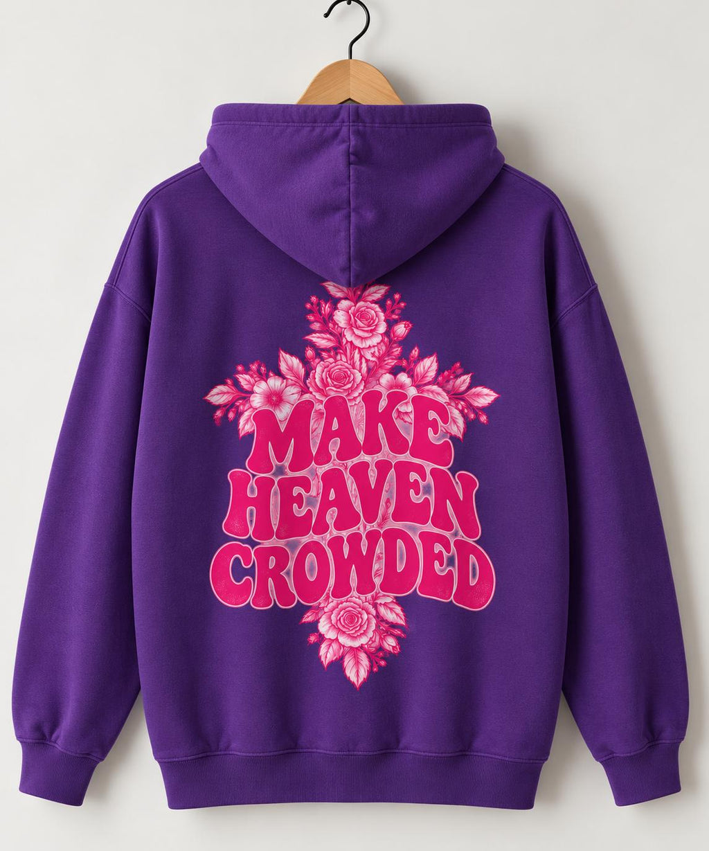 Make Heaven Crowded Floral Cross Hoodie, Pink Christian Sweatshirt, Oversized Fit