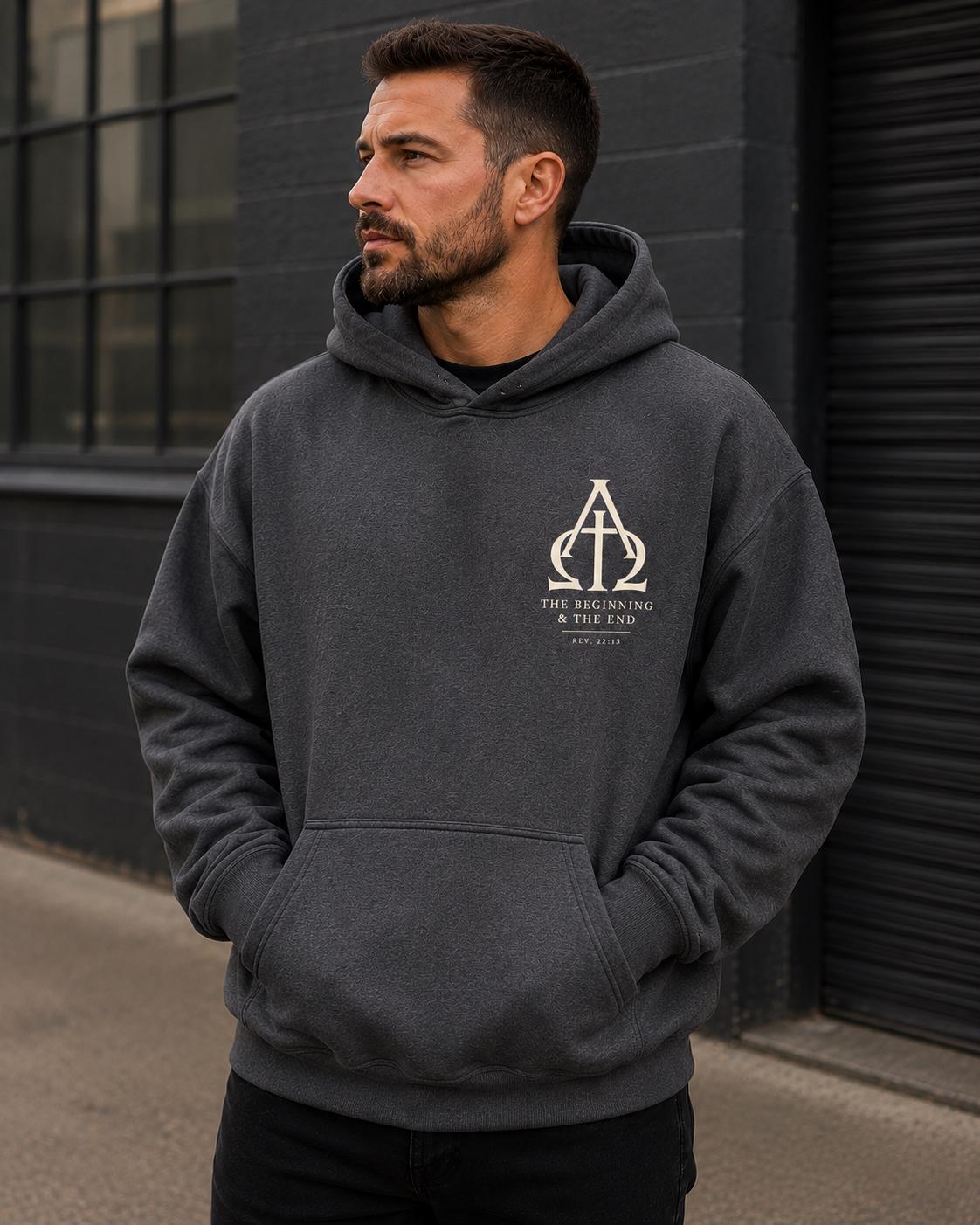Alpha Omega Cross Hoodie, Revelation 22:13 Christian Streetwear Sweatshirt