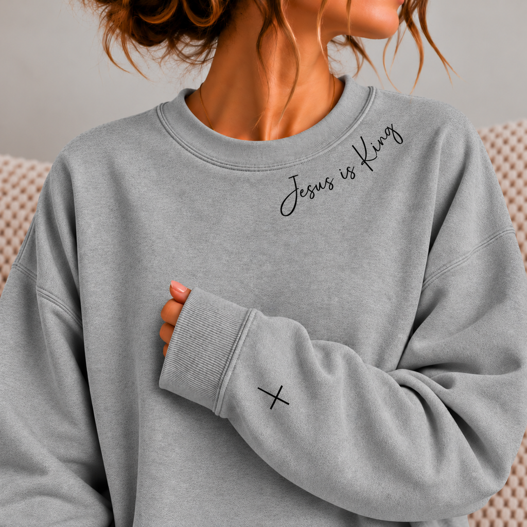 Jesus Is King Christian Premium Quality Crewneck, Minimalist Christian Faith Crew, Cross Shirt for Women, Christmas Gift Christian Women