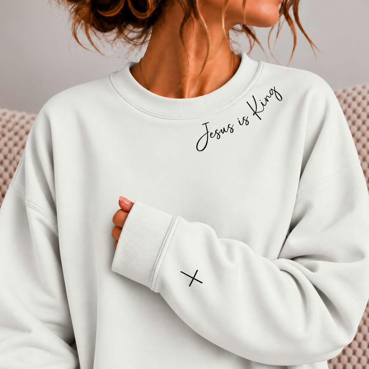 Jesus Is King Christian Premium Quality Crewneck, Minimalist Christian Faith Crew, Cross Shirt for Women, Christmas Gift Christian Women