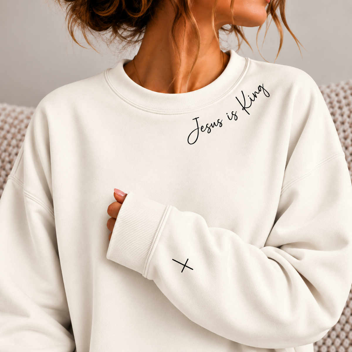 Jesus Is King Christian Premium Quality Crewneck, Minimalist Christian Faith Crew, Cross Shirt for Women, Christmas Gift Christian Women