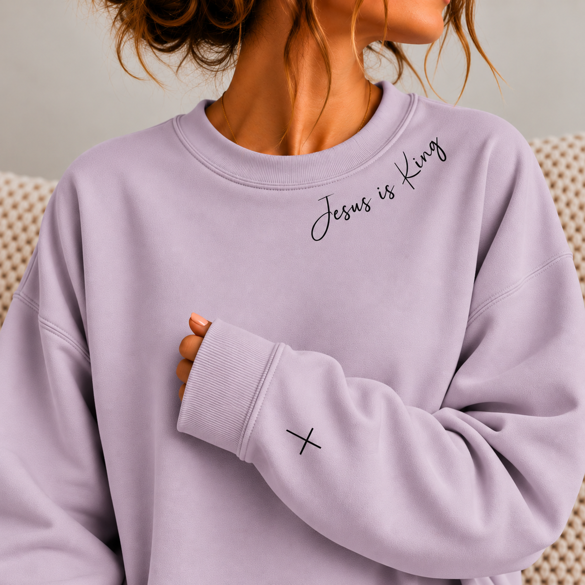 Jesus Is King Christian Premium Quality Crewneck, Minimalist Christian Faith Crew, Cross Shirt for Women, Christmas Gift Christian Women
