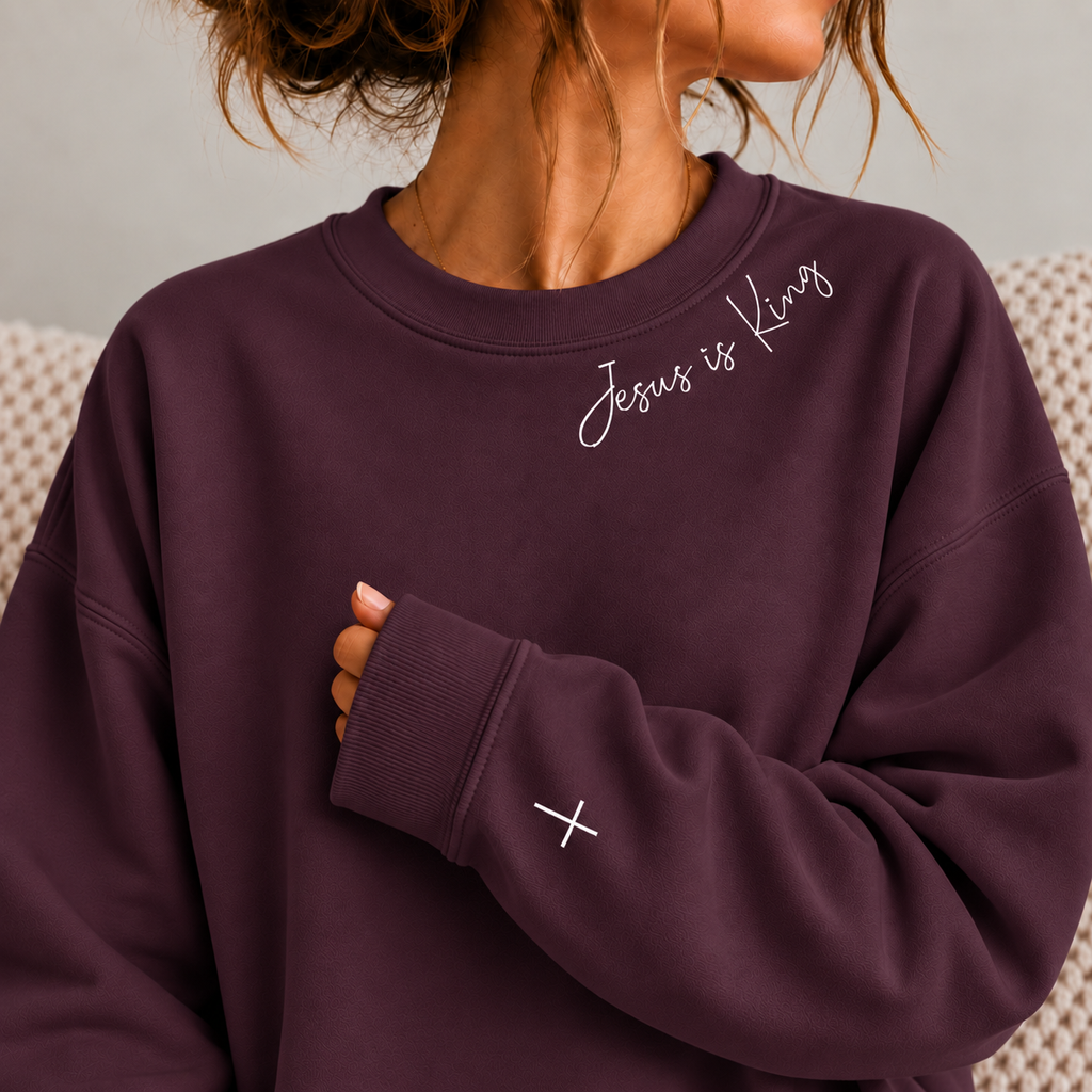Jesus Is King Christian Premium Quality Crewneck, Minimalist Christian Faith Crew, Cross Shirt for Women, Christmas Gift Christian Women