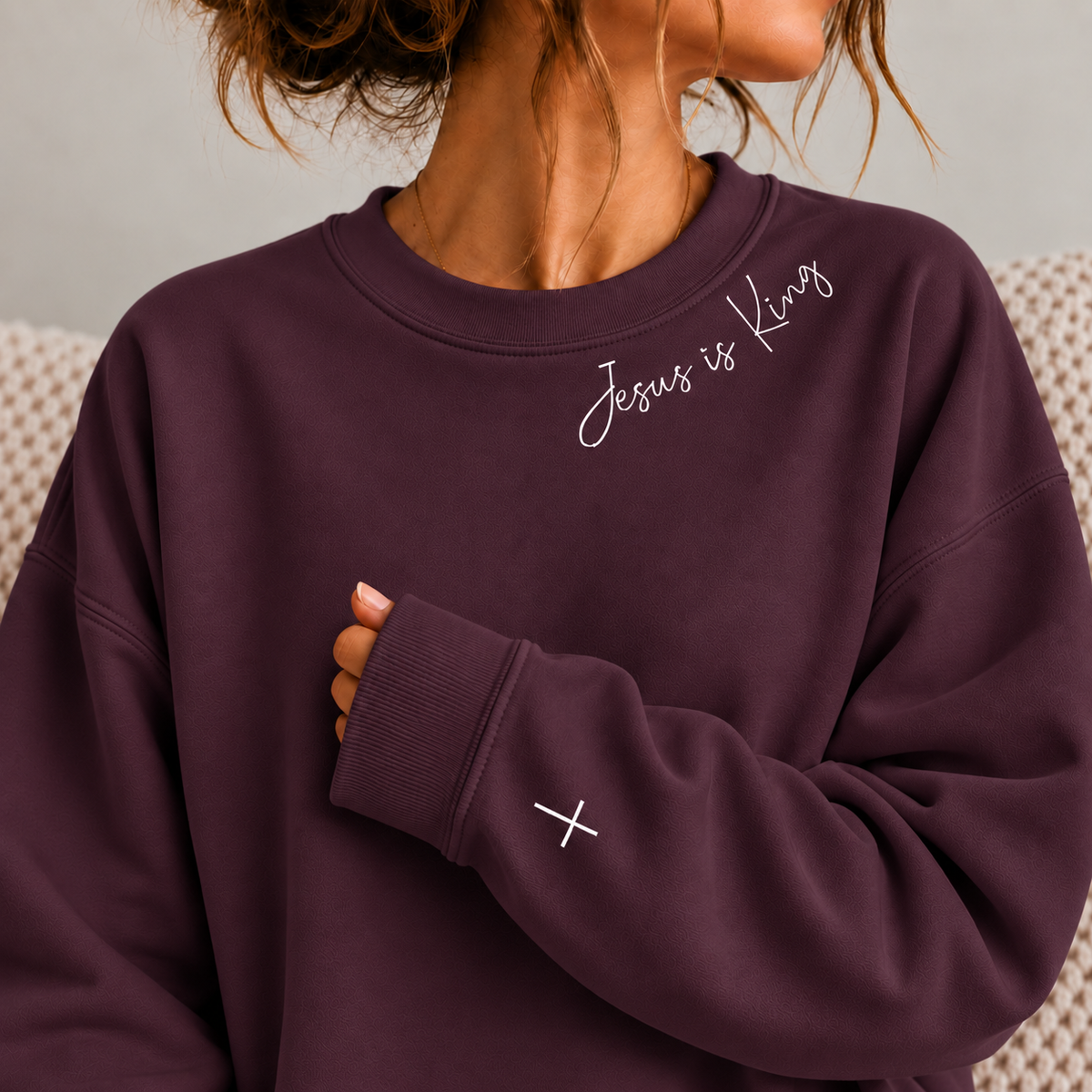 Jesus Is King Christian Premium Quality Crewneck, Minimalist Christian Faith Crew, Cross Shirt for Women, Christmas Gift Christian Women