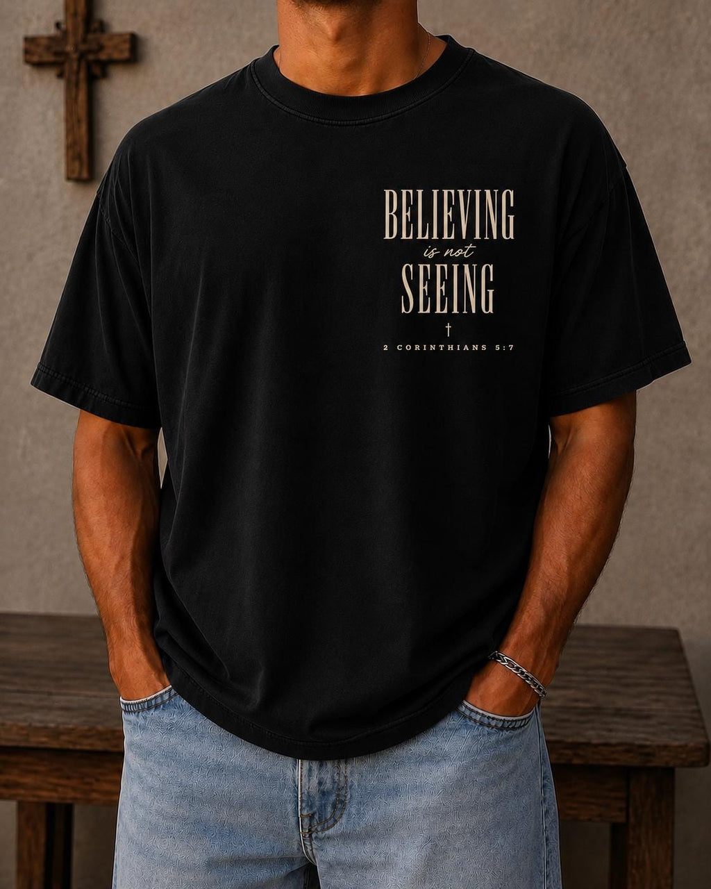 Faith T-Shirt, 2 Corinthians 5:7, Minimalist Christian Tee, Live by Faith