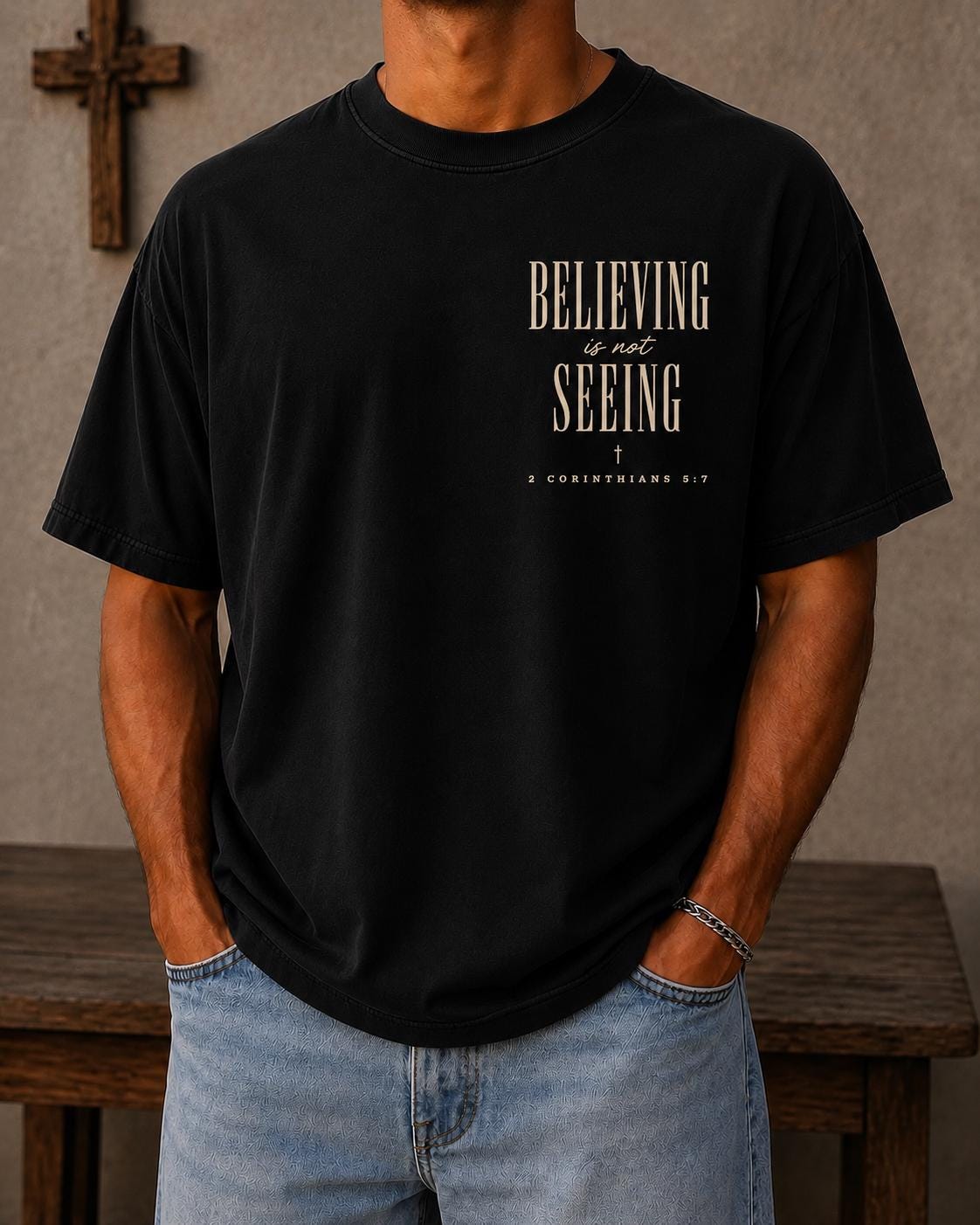 Faith T-Shirt, 2 Corinthians 5:7, Minimalist Christian Tee, Live by Faith