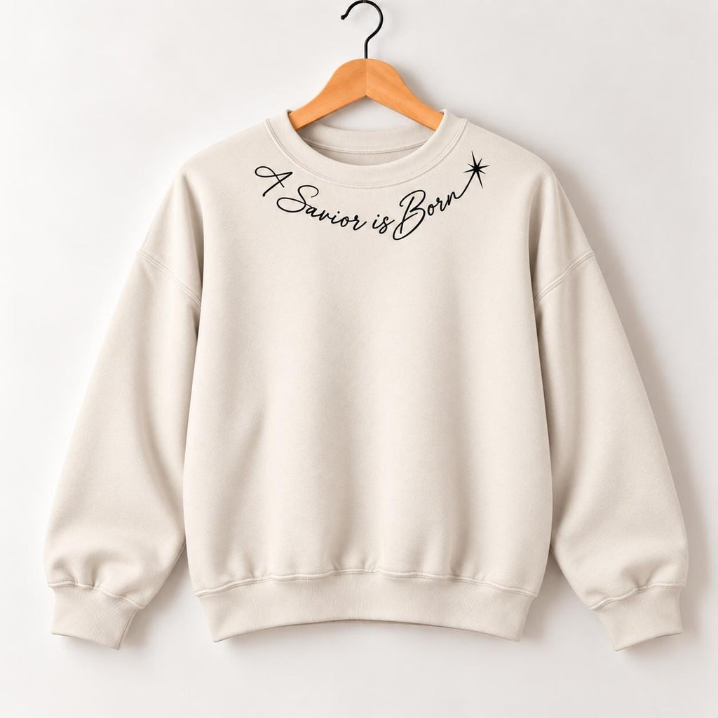 A Savior is Born Crewneck Sweatshirt, Christian Minimalist Christmas Sweatshirt for Her with Petite Star of Bethlehem, Luke 2:11