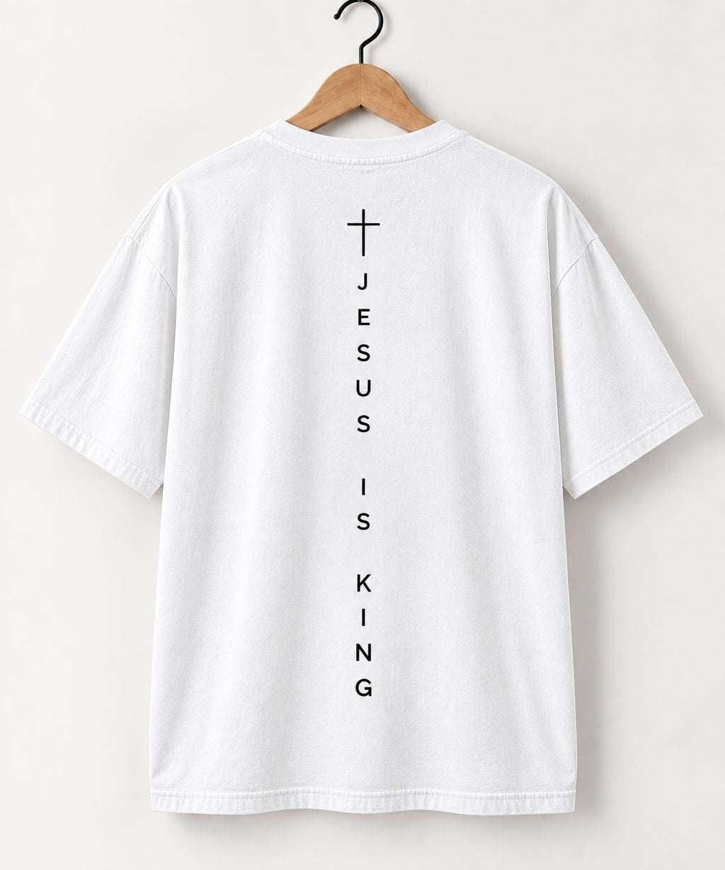 Jesus Is King Unisex Shirt, Gender Neutral Christian Shirt, Premium Quality Cross Tee,  Simple Christian Shirt, Vertical Cross Back Design