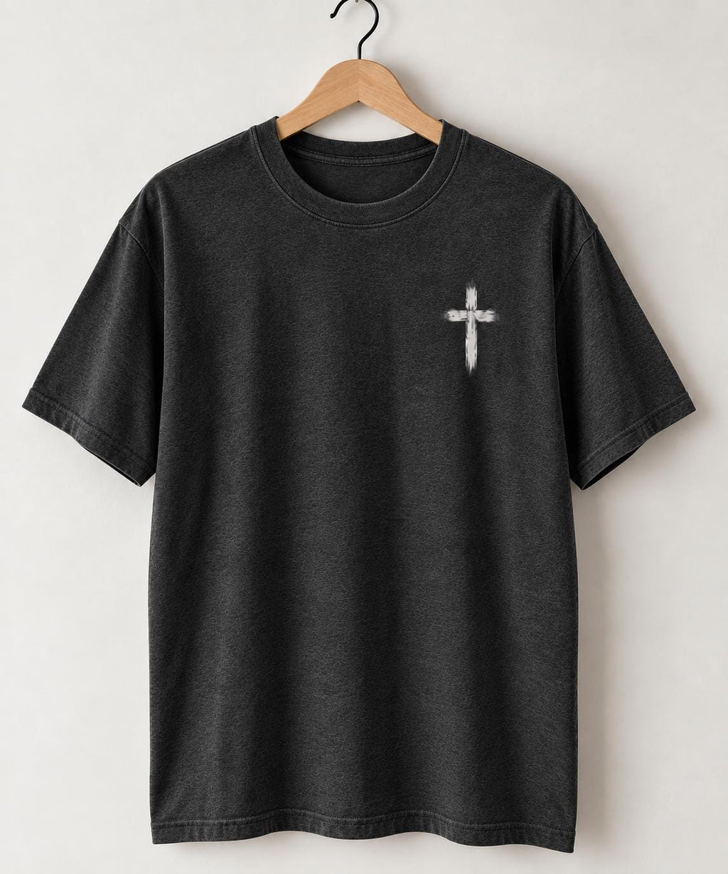 Distressed Cross T-Shirt, Men’s Christian Tee, Minimal Faith Streetwear, Oversized Jesus Shirt
