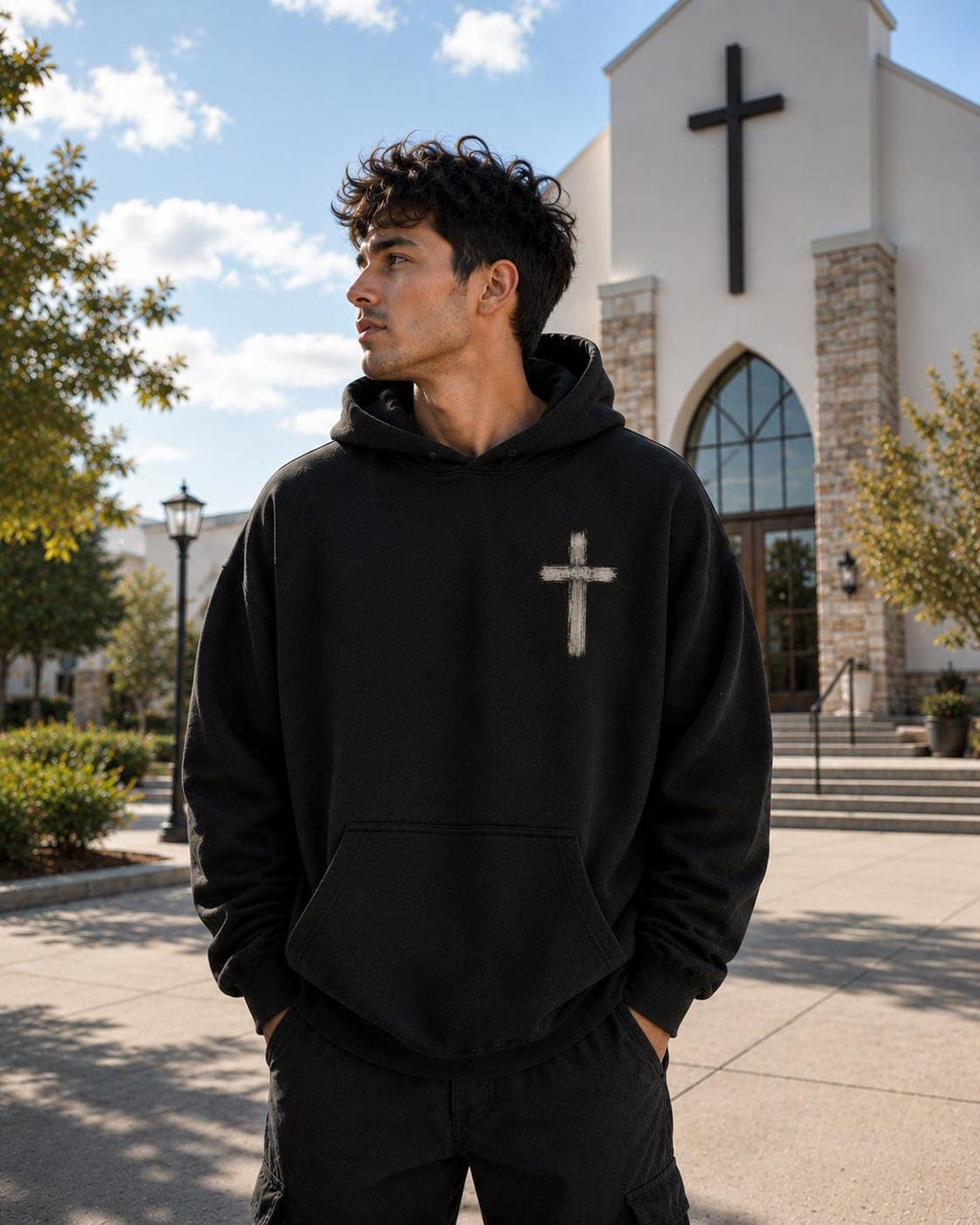 Son of God Christian Hoodie, Distressed Cross Streetwear Sweatshirt, Full Back Design