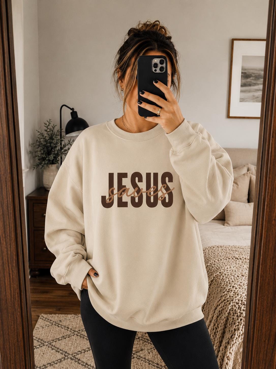 Jesus Saves Crewneck Sweatshirt, Christian Fall Shirt, Minimalist Faith Statement