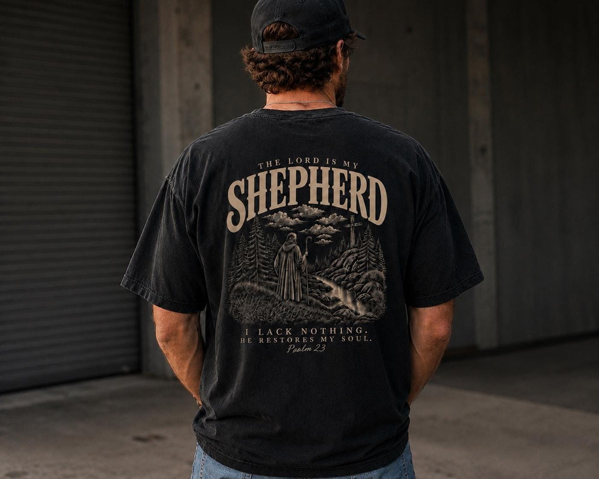 Psalm 23 Shepherd Landscape Graphic Tee, Vintage Christian Apparel