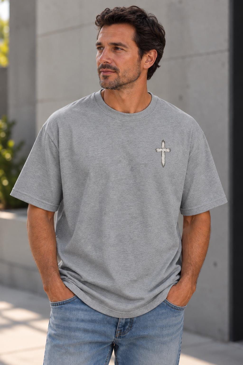 Distressed Cross T-Shirt, Men’s Christian Tee, Minimal Faith Streetwear, Oversized Jesus Shirt