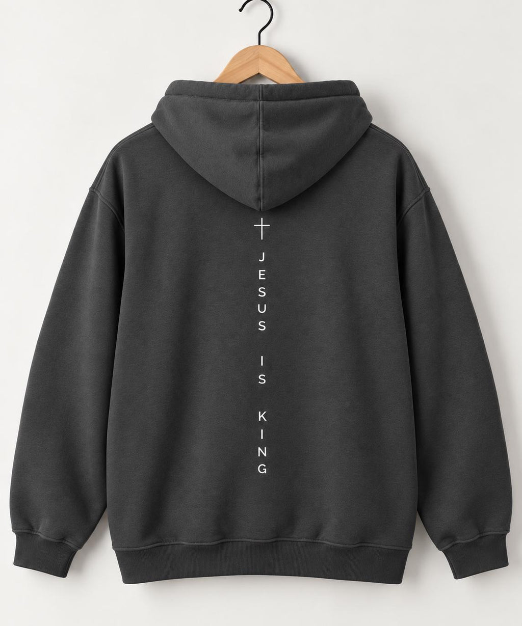 Unisex Jesus Is King Hoodie, Premium Quality Sweatshirt, Vertical Cross Design Back Design, Faith Hoodie, Jesus Tee, Christian Outfit