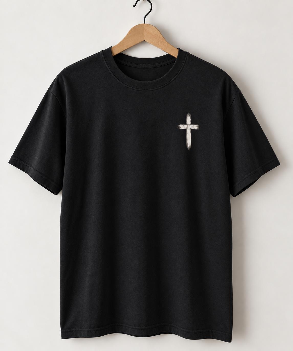 Distressed Cross T-Shirt, Men’s Christian Tee, Minimal Faith Streetwear, Oversized Jesus Shirt