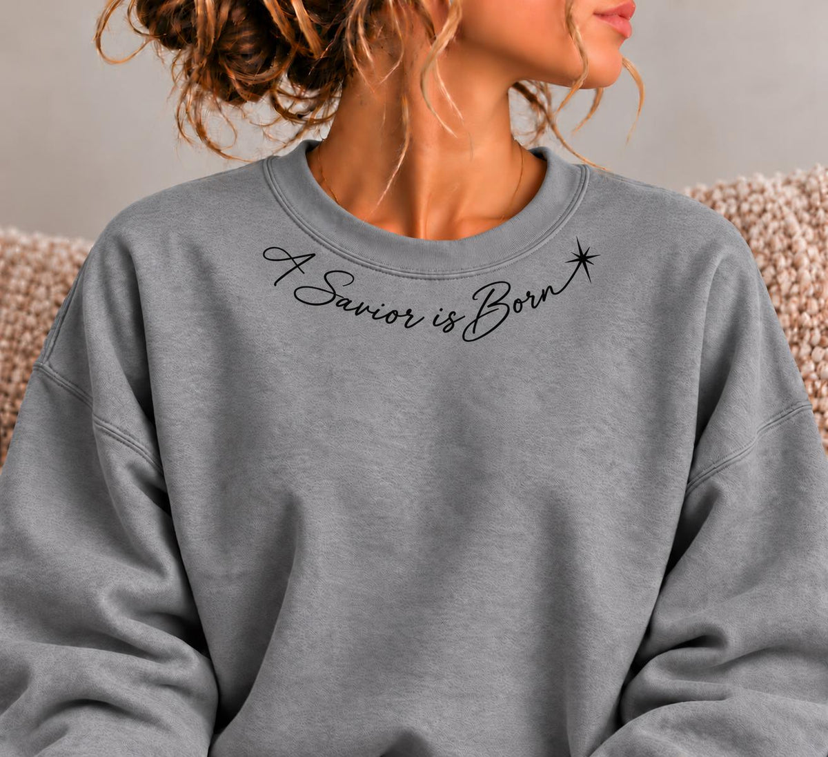 A Savior is Born Crewneck Sweatshirt, Christian Minimalist Christmas Sweatshirt for Her with Petite Star of Bethlehem, Luke 2:11