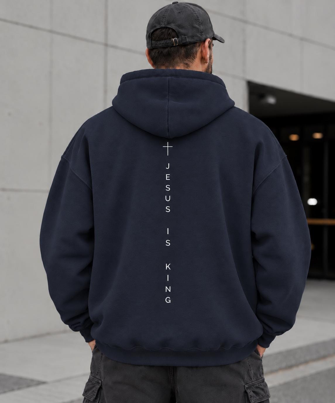 Unisex Jesus Is King Hoodie, Premium Quality Sweatshirt, Vertical Cross Design Back Design, Faith Hoodie, Jesus Tee, Christian Outfit