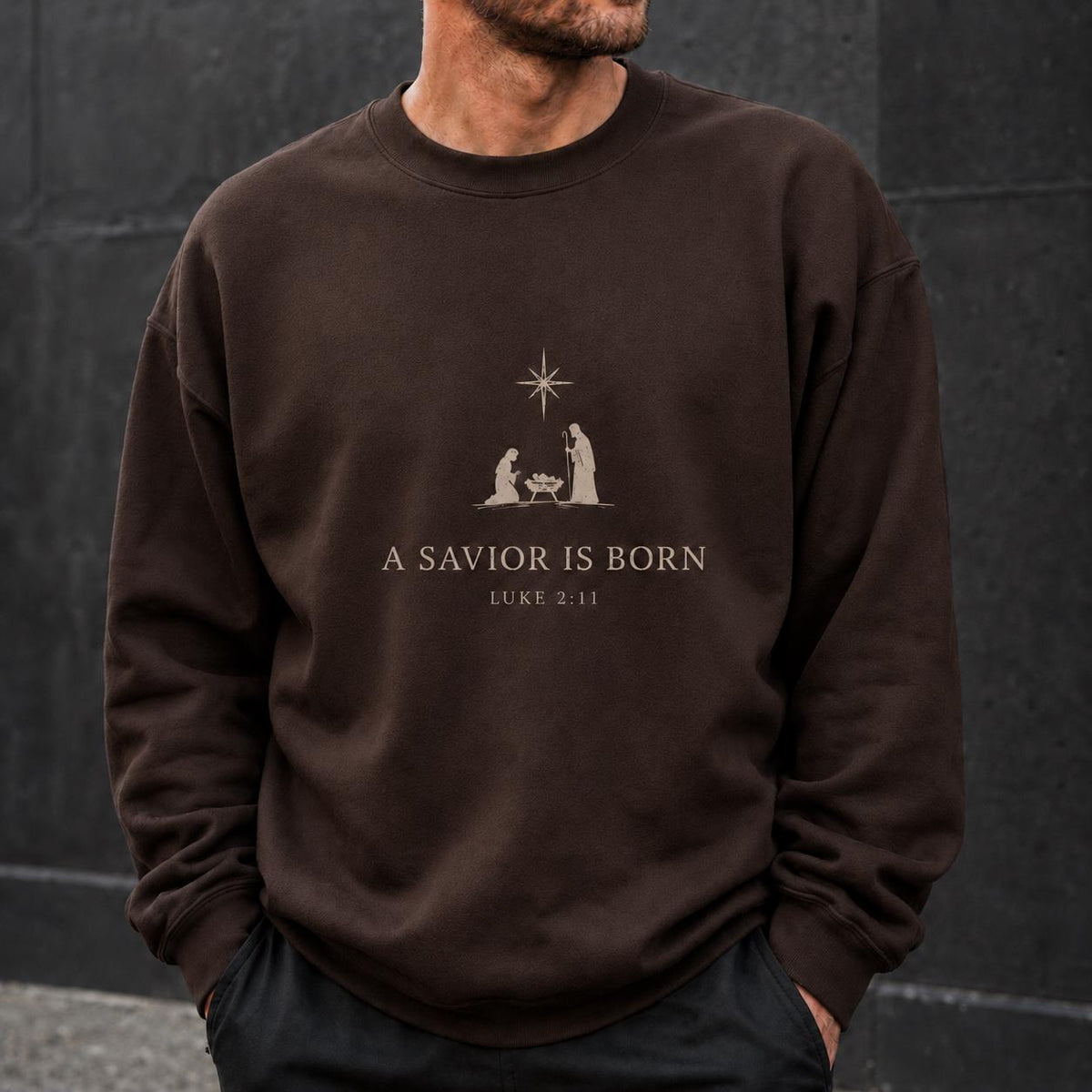 A Savior is Born Unisex Christian Sweatshirt, Luke 2:11 Gender Neutral Nativity Crewneck, Christmas Gift Crew for Minimalist