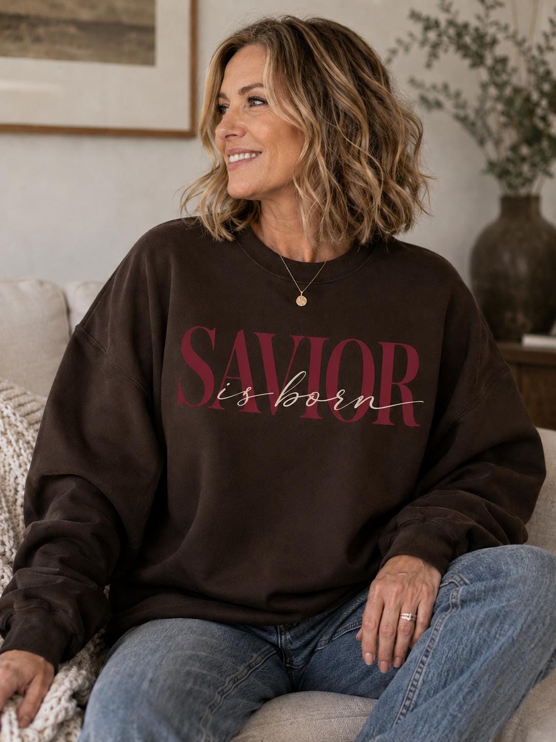 Savior is Born, Christian Christmas Sweatshirt for Women, Minimalist Christian Crewneck, King is Born, Christmas 2026 Sweatshirt