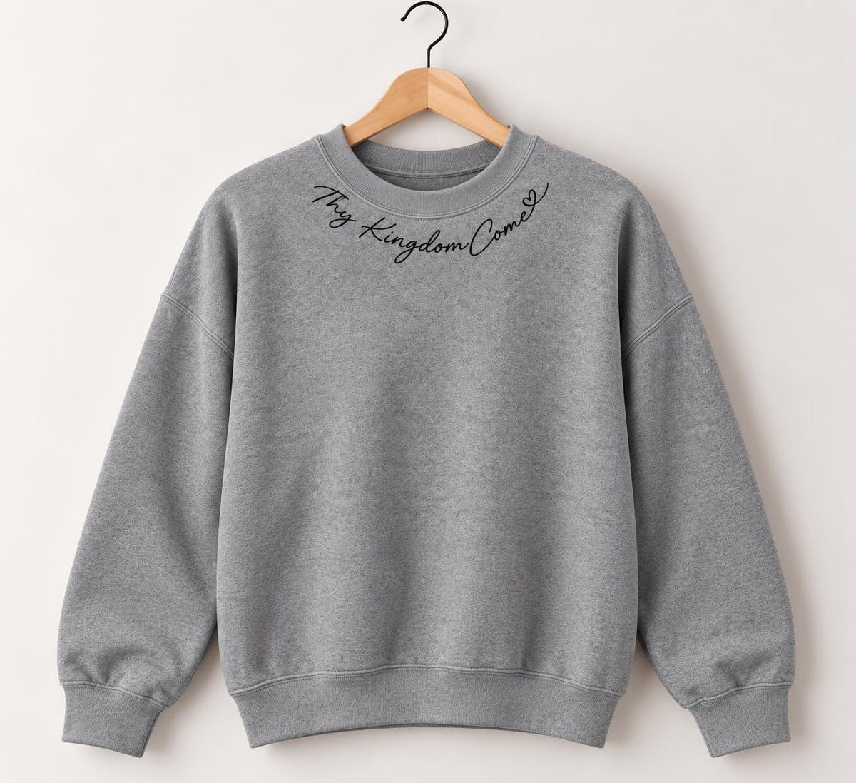 Thy Kingdom Come Crewneck Sweatshirt, Christian Minimalist Sweatshirt for Her with Petite Collar Heart Design, Matthew 6:10