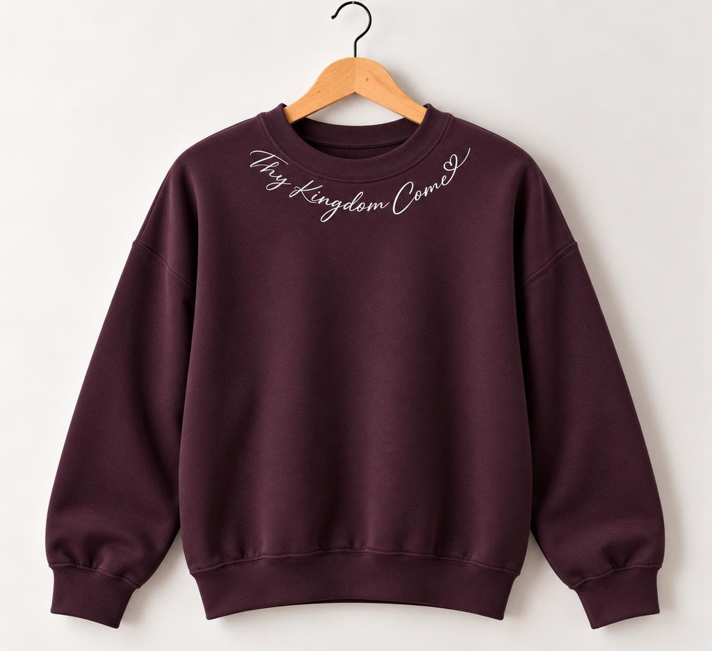 Thy Kingdom Come Crewneck Sweatshirt, Christian Minimalist Sweatshirt for Her with Petite Collar Heart Design, Matthew 6:10
