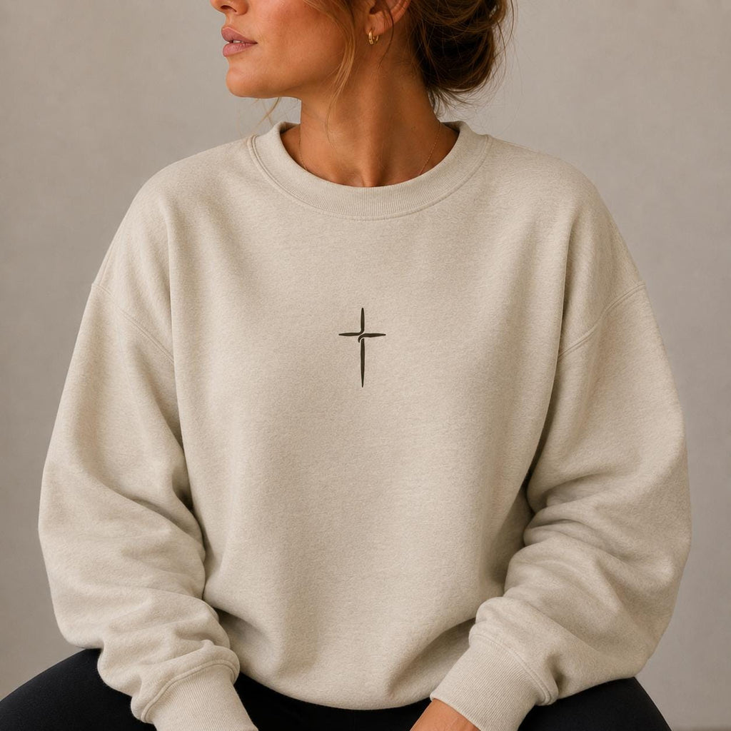 Simple Cross Christian Sweatshirt, Faith Crewneck, Minimalist Church Outfit, Petite Cross Design