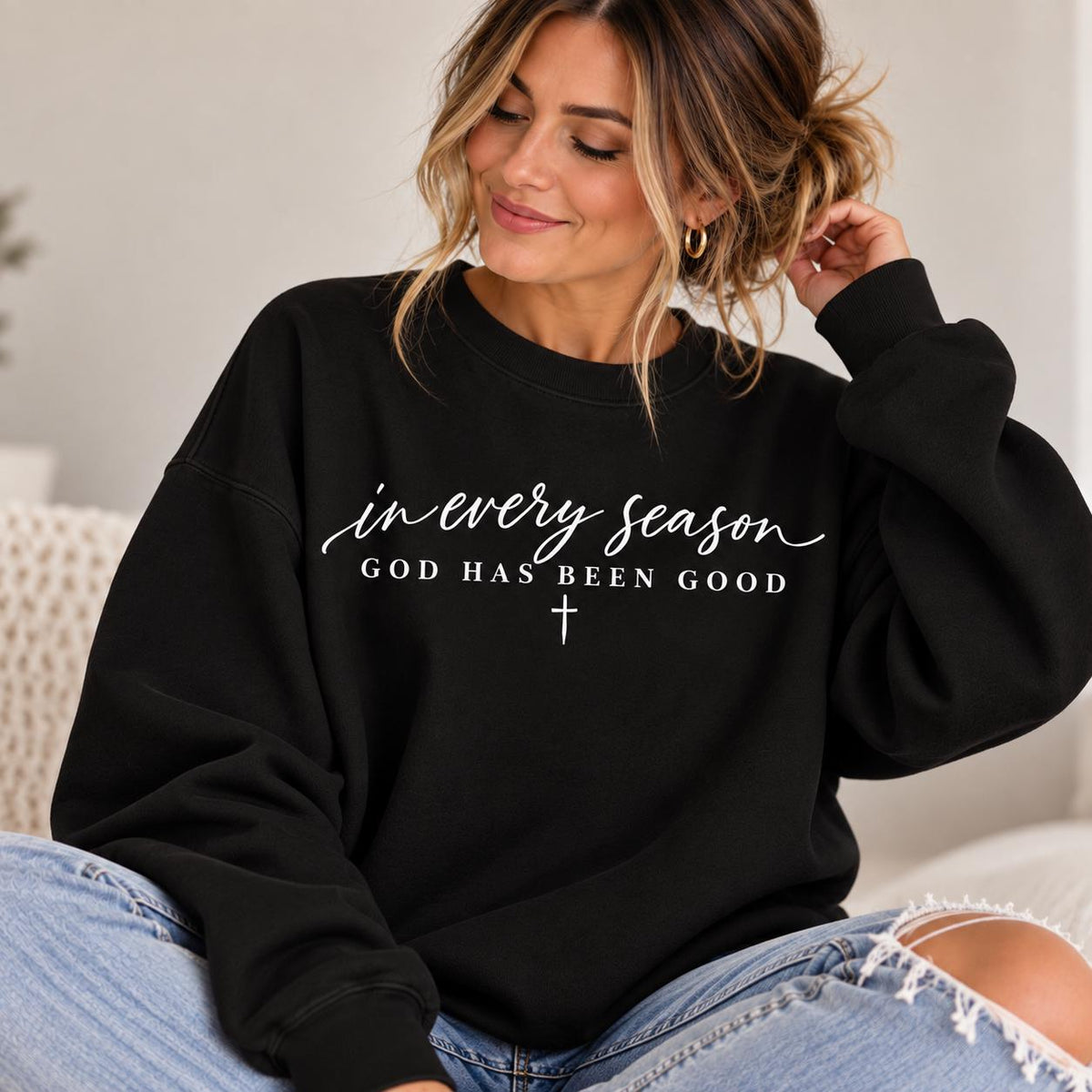 In every season, God is Good Christian Premium Quality Sweatshirt, God is Good All the Time Minimalist Crewneck for Fall