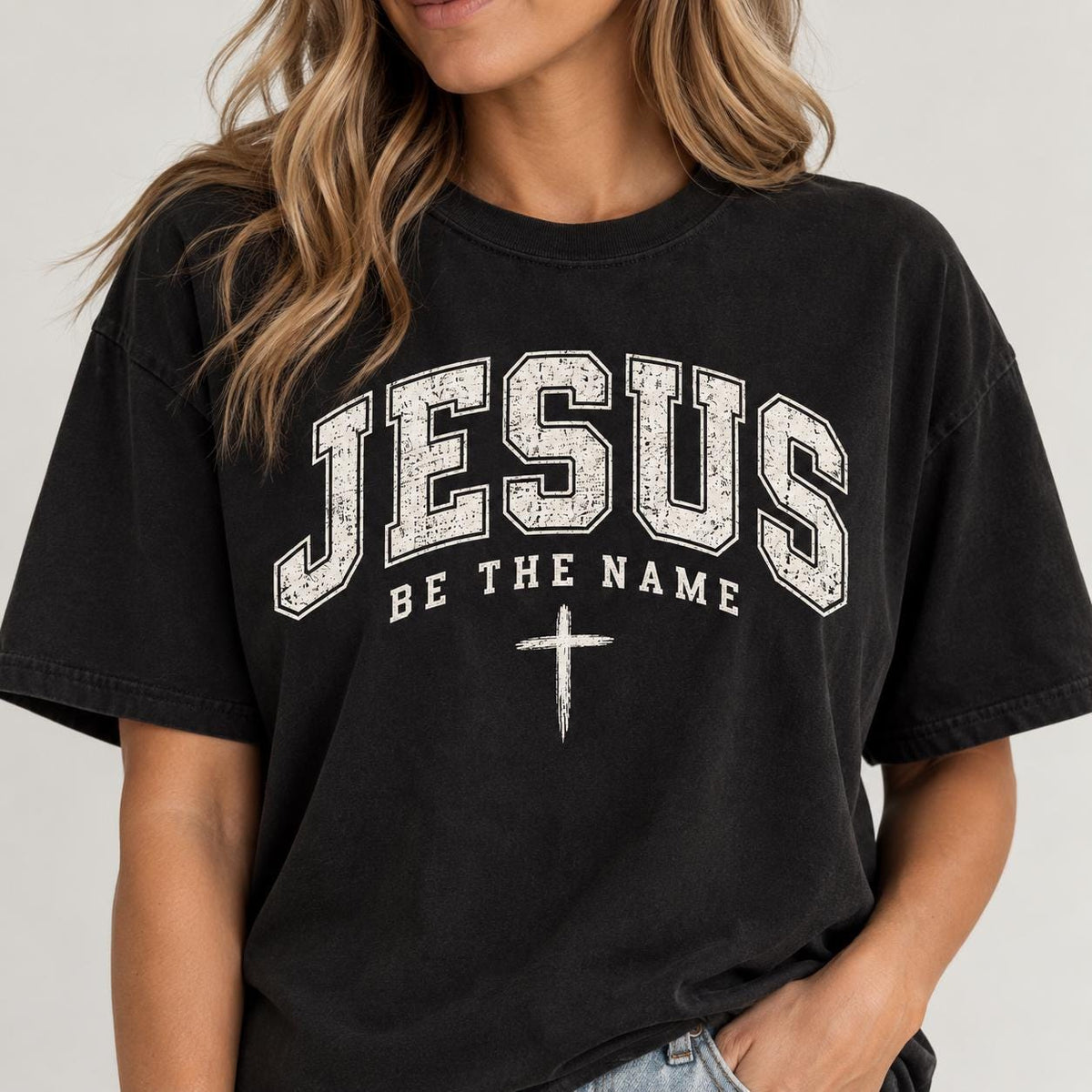 Jesus Be The Name Shirt, Christian Praise T-shirt, Unisex Faith Tee, Christian Cross Shirt, Large Chest Design Jesus Shirt