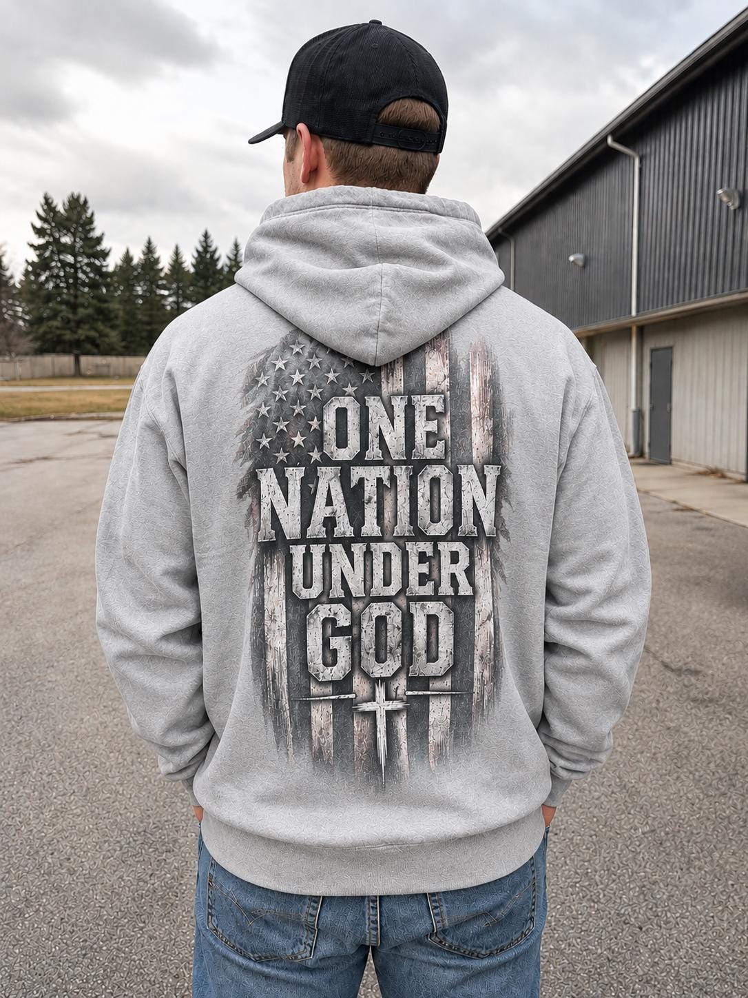 One Nation Under God Hoodie, Distressed American Flag Christian Sweatshirt