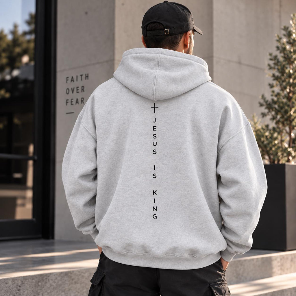 Unisex Jesus Is King Hoodie, Premium Quality Sweatshirt, Vertical Cross Design Back Design, Faith Hoodie, Jesus Tee, Christian Outfit