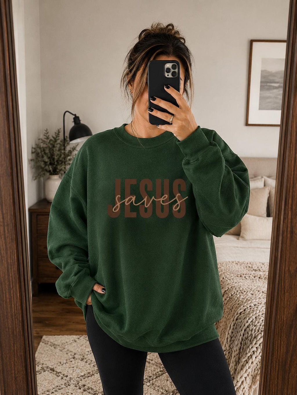 Jesus Saves Crewneck Sweatshirt, Christian Fall Shirt, Minimalist Faith Statement