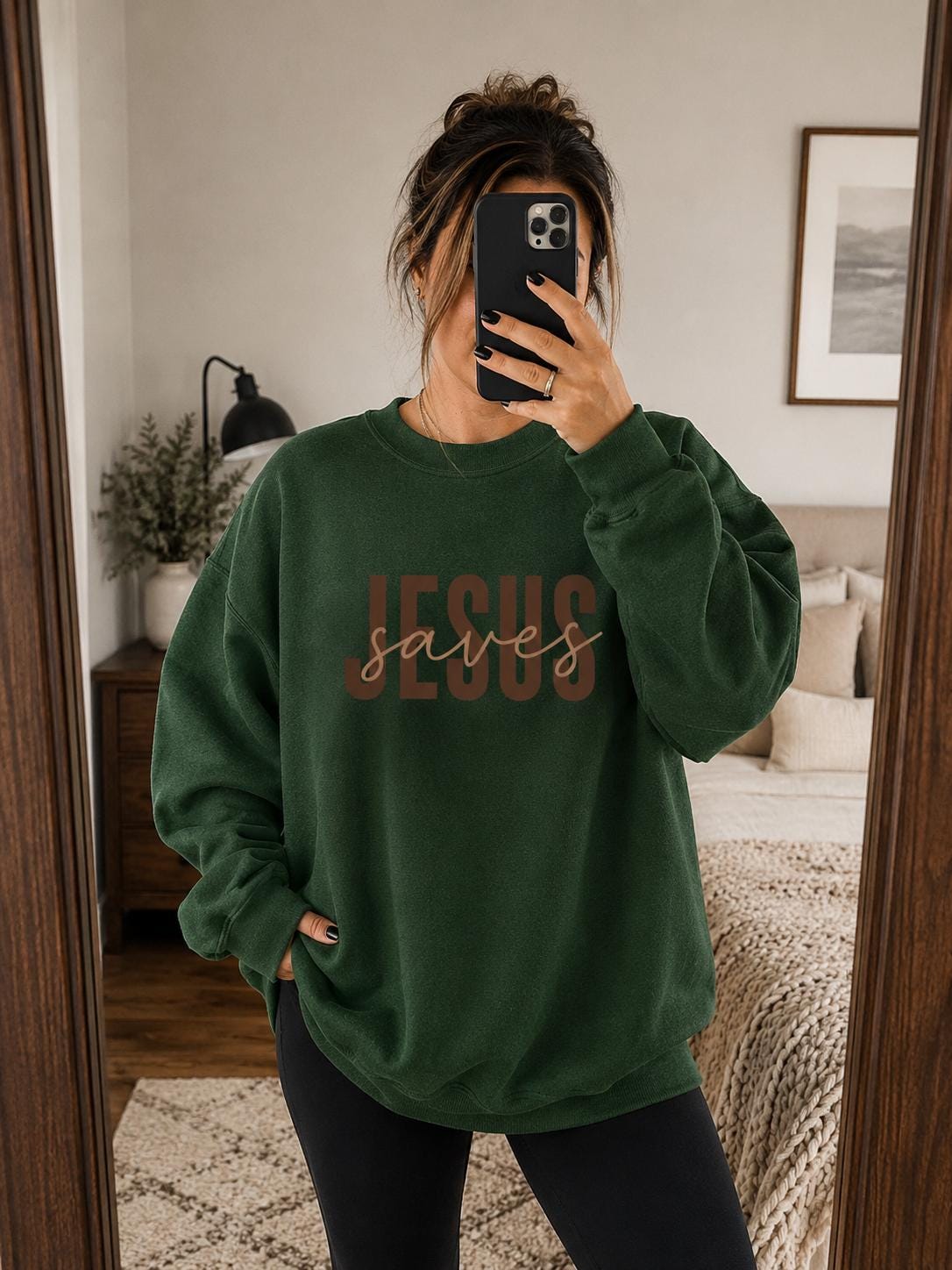 Jesus Saves Crewneck Sweatshirt, Christian Fall Shirt, Minimalist Faith Statement