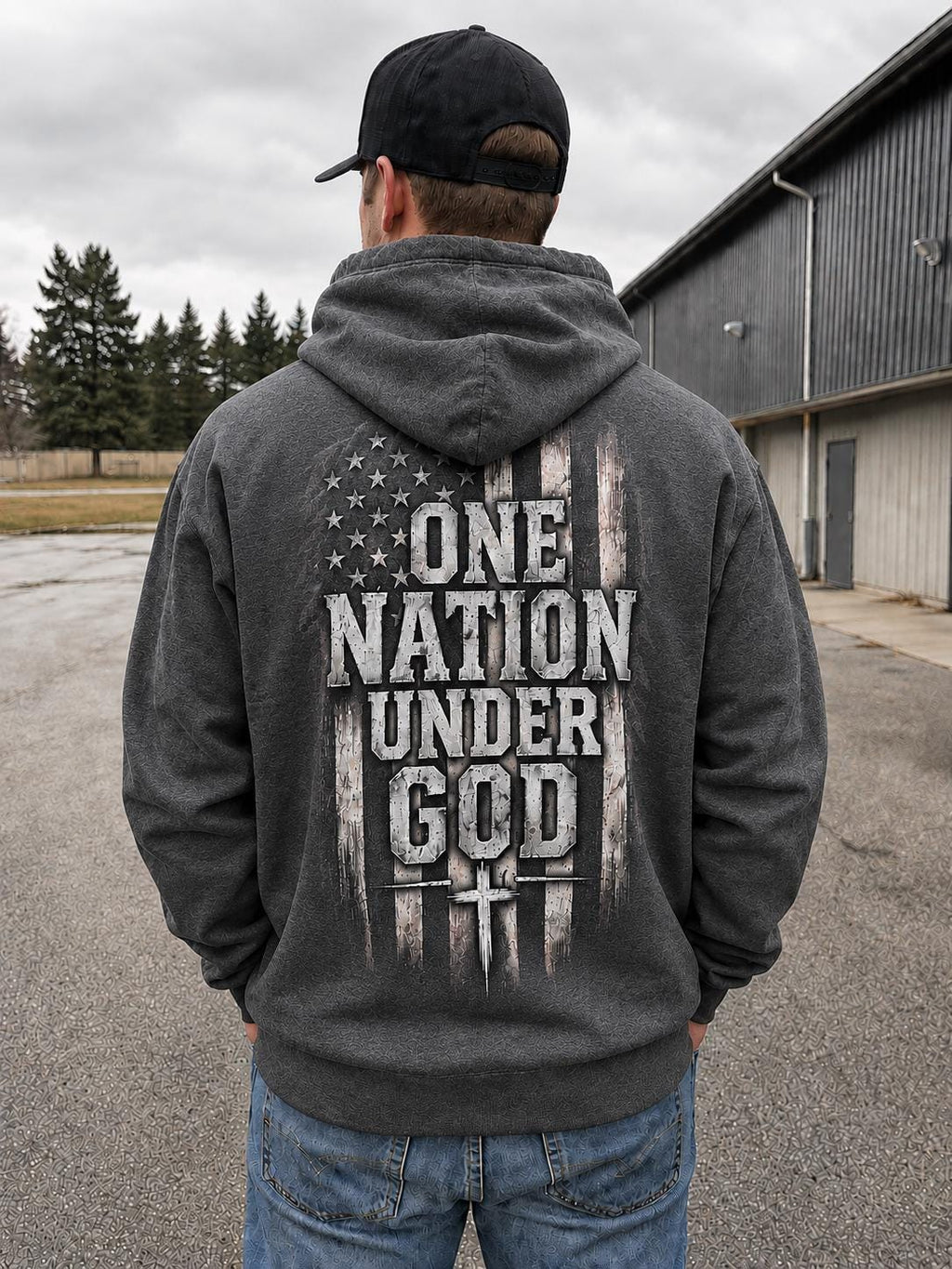 One Nation Under God Hoodie, Distressed American Flag Christian Sweatshirt
